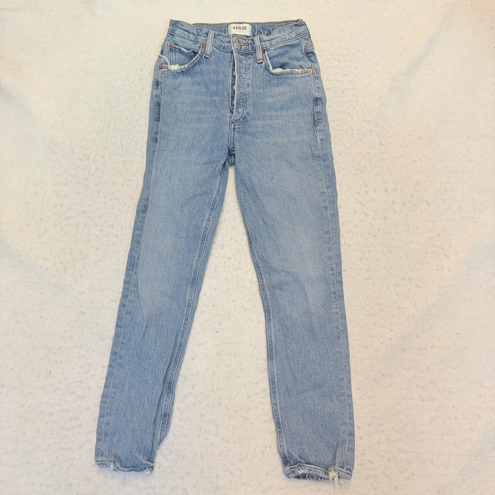 AGOLDE Riley Long Jeans Womens 23 Blue High Rise Straight Leg Distressed